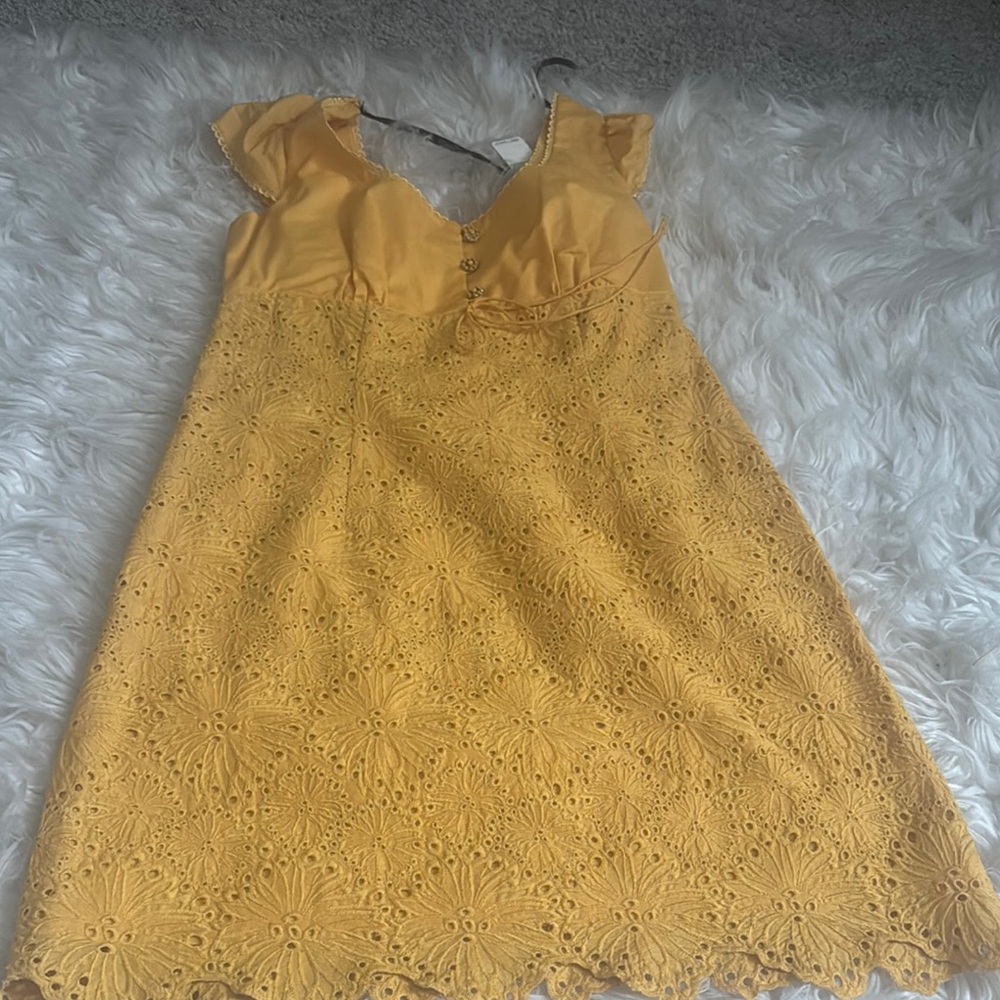 Laundry By Shelli Segal Yellow Lace Midi Dress